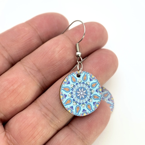 Boho Wooden Mandela Earrings - Picture 4 of 5